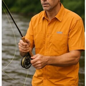 Simms Fishing Shirt Size XL Orange Guide Series Long Sleeve Vented